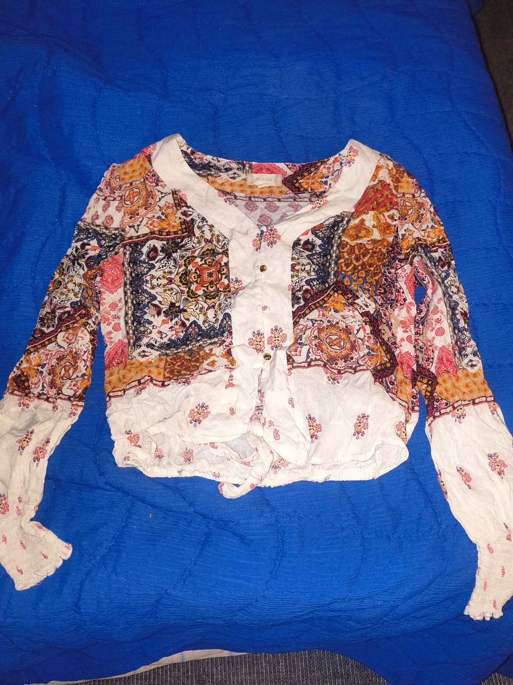 Altar'd State Floral Patchwork Button-Front Blouse